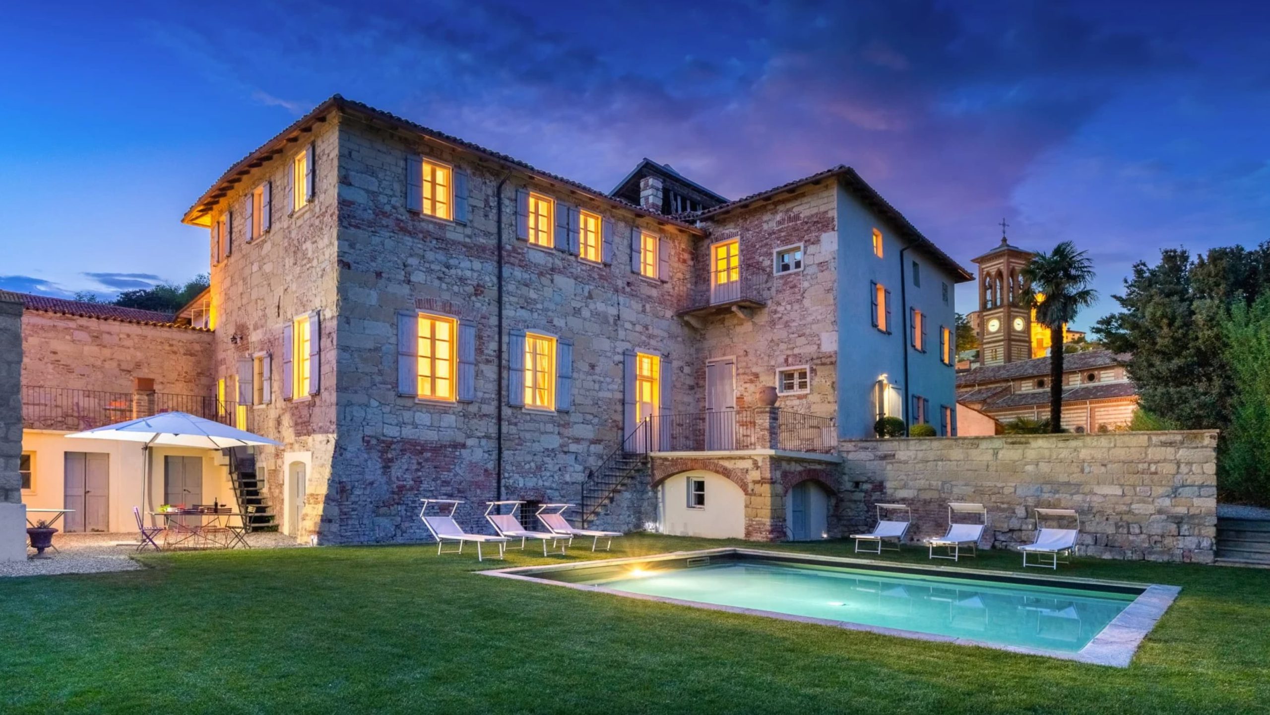 large villa with pool on the night
