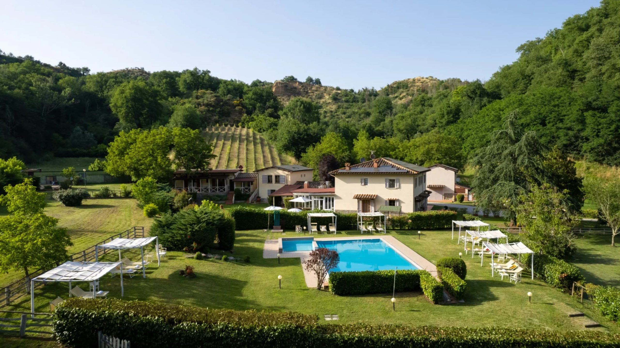 villa with pool and garden in italian countryside